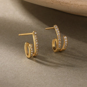 Elegant Pave Dual Layer Illusion Stud Earrings - Perimade & Co.