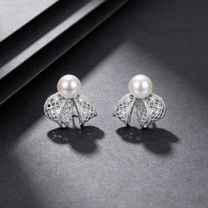 Elegant Pearl Filigree Bow Knot Stud Earrings - Perimade & Co.