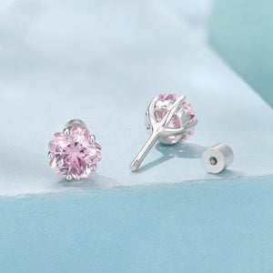 Elegant Pink Cherry Blossom CZ Stud Earrings - Perimade & Co.