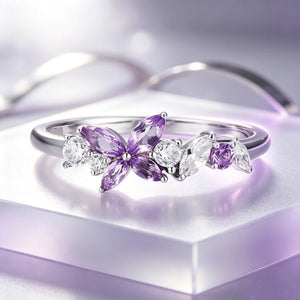 Elegant Purple Butterfly CZ Cluster Band Ring - Perimade & Co.