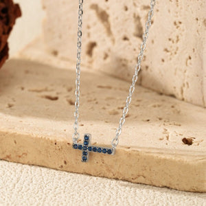 Elegant Sideways Blue Cross Charm Necklace - Perimade & Co.