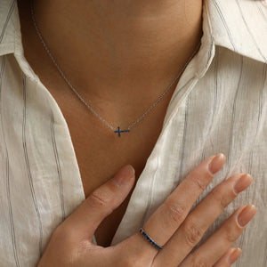 Elegant Sideways Blue Cross Charm Necklace - Perimade & Co.