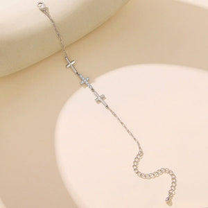 Elegant Triple Cross Pave CZ Charm Bracelet - Perimade & Co.