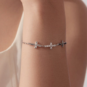 Elegant Triple Cross Pave CZ Charm Bracelet - Perimade & Co.