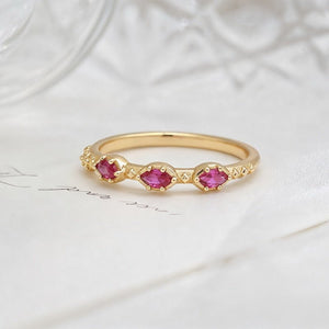 Elegant Triple Marquise Ruby Bead Band Ring - Perimade & Co.