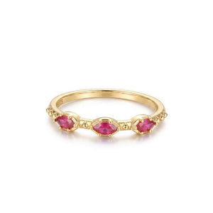 Elegant Triple Marquise Ruby Bead Band Ring - Perimade & Co.
