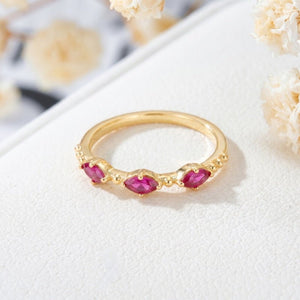 Elegant Triple Marquise Ruby Bead Band Ring - Perimade & Co.