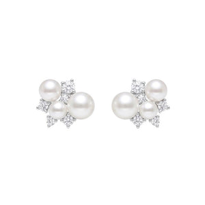 Elegant Triple Pearl CZ Cluster Stud Earrings - Perimade & Co.