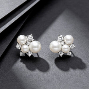 Elegant Triple Pearl CZ Cluster Stud Earrings - Perimade & Co.