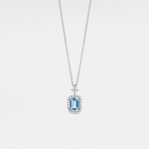 Emerald - Cut Blue Topaz Halo Charm Necklace - Perimade & Co.