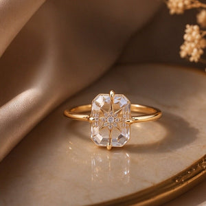 Emerald Cut Crystal Starburst Pave Band Ring - Perimade & Co.