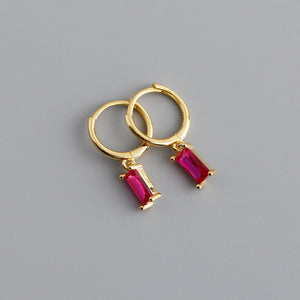 Emerald Cut Gemstone Drop Hoop Earrings - Perimade & Co.