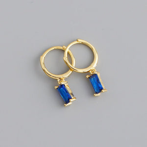 Emerald Cut Gemstone Drop Hoop Earrings - Perimade & Co.