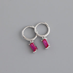 Emerald Cut Gemstone Drop Hoop Earrings - Perimade & Co.