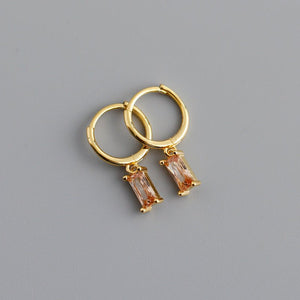 Emerald Cut Gemstone Drop Hoop Earrings - Perimade & Co.