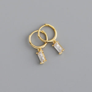 Emerald Cut Gemstone Drop Hoop Earrings - Perimade & Co.