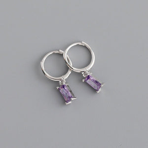 Emerald Cut Gemstone Drop Hoop Earrings - Perimade & Co.