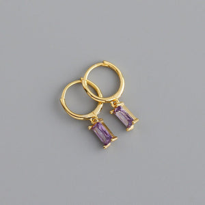 Emerald Cut Gemstone Drop Hoop Earrings - Perimade & Co.