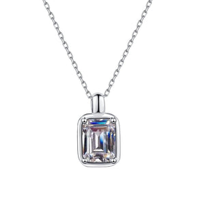 Diamond necklace with a rectangular pendant on a white background