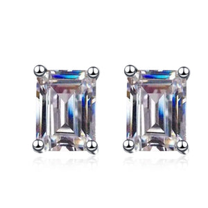 Pair of square-cut gemstone stud earrings on a white background