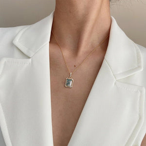 Emerald - Cut Moss Agate Pendant Necklace - Perimade & Co.
