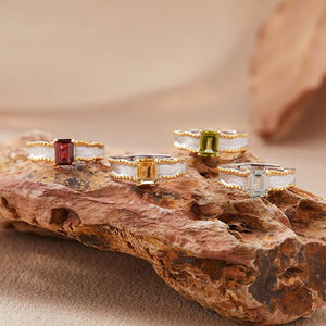 Emerald Gemstone Wave Textured Open Ring - Perimade & Co.