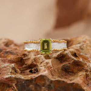 Emerald Gemstone Wave Textured Open Ring - Perimade & Co.