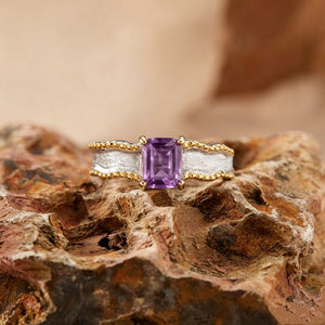 Emerald Gemstone Wave Textured Open Ring - Perimade & Co.