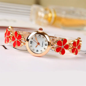 Enamel Flower 22 mm Round Bracelet Watch - Perimade & Co.