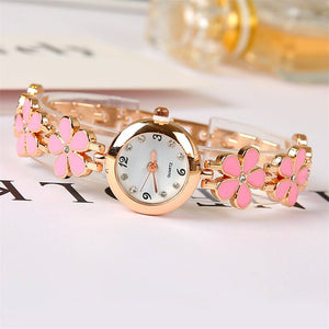 Enamel Flower 22 mm Round Bracelet Watch - Perimade & Co.