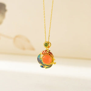 Enamel Koi Fish Gemstone Pendant Necklace - Perimade & Co.