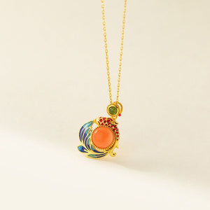 Enamel Koi Fish Gemstone Pendant Necklace - Perimade & Co.
