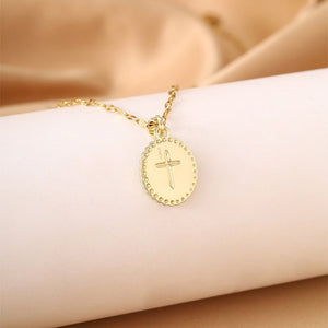 Enamel Oval Cross Medallion Charm Necklace - Perimade & Co.