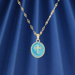 Enamel Oval Cross Medallion Charm Necklace - Perimade & Co.
