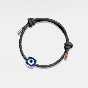 Evil Eye Cube Charm Leather Rope Bracelet - Perimade & Co.