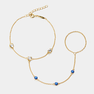 Evil Eye CZ Station Hand Chain Ring Bracelet - Perimade & Co.