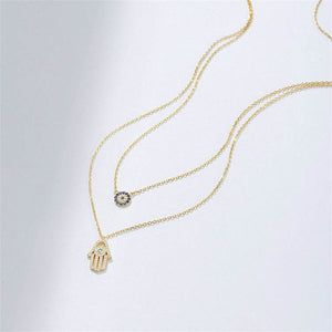 Evil Eye Hamsa Double Layering Necklace - Perimade & Co.
