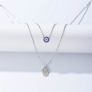 Evil Eye Hamsa Double Layering Necklace - Perimade & Co.