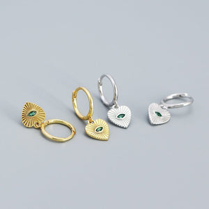 Evil Eye Heart Dangle Drop Hoop Earrings - Perimade & Co.