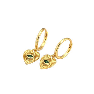 Evil Eye Heart Dangle Drop Hoop Earrings - Perimade & Co.