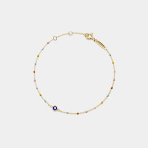 Multicolored beaded bracelet with a clasp on a white background