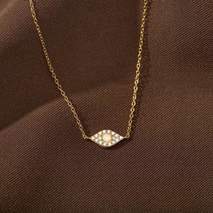 Evil Eye Opal CZ Halo Pave Pendant Necklace - Perimade & Co.
