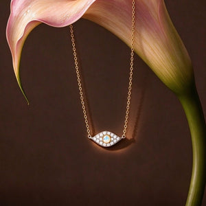 Evil Eye Opal CZ Halo Pave Pendant Necklace - Perimade & Co.