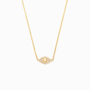 Evil Eye Opal CZ Halo Pave Pendant Necklace - Perimade & Co.