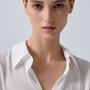 Small Round Opal Cabochon Charm Necklace