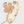 Gold flower-shaped ring with pink petals and a yellow center on a white background