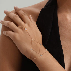 Four Leaf Clover CZ Hand Chain Ring Bracelet - Perimade & Co.