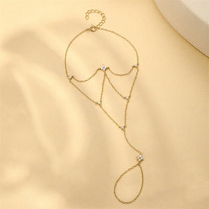 Four Leaf Clover CZ Hand Chain Ring Bracelet - Perimade & Co.