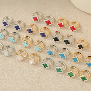 Four Leaf Clover Halo Huggie Hoop Earrings - Perimade & Co.