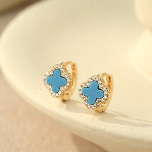 Four Leaf Clover Halo Huggie Hoop Earrings - Perimade & Co.